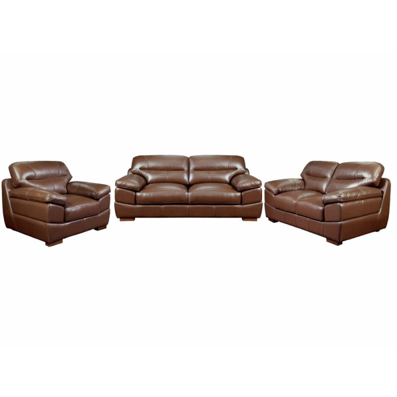 Sunset Trading - Jayson 3 Piece Top Grain Leather Living Room Set Chestnut Brown Sofa Loveseat and Chair - SU-JH86-SP3P