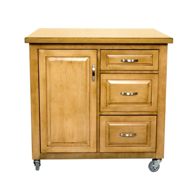 Sunset Trading - Kitchen Cart - Light Oak - Three Drawers - Adjustable Shelf Cabinet - PK-CRT-04-LO