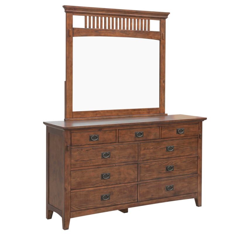 Sunset Trading - Mission Bay 9 Drawer Double Bedroom Dresser with Beveled Mirror Amish Brown Solid Wood - CF-4930-34-0877