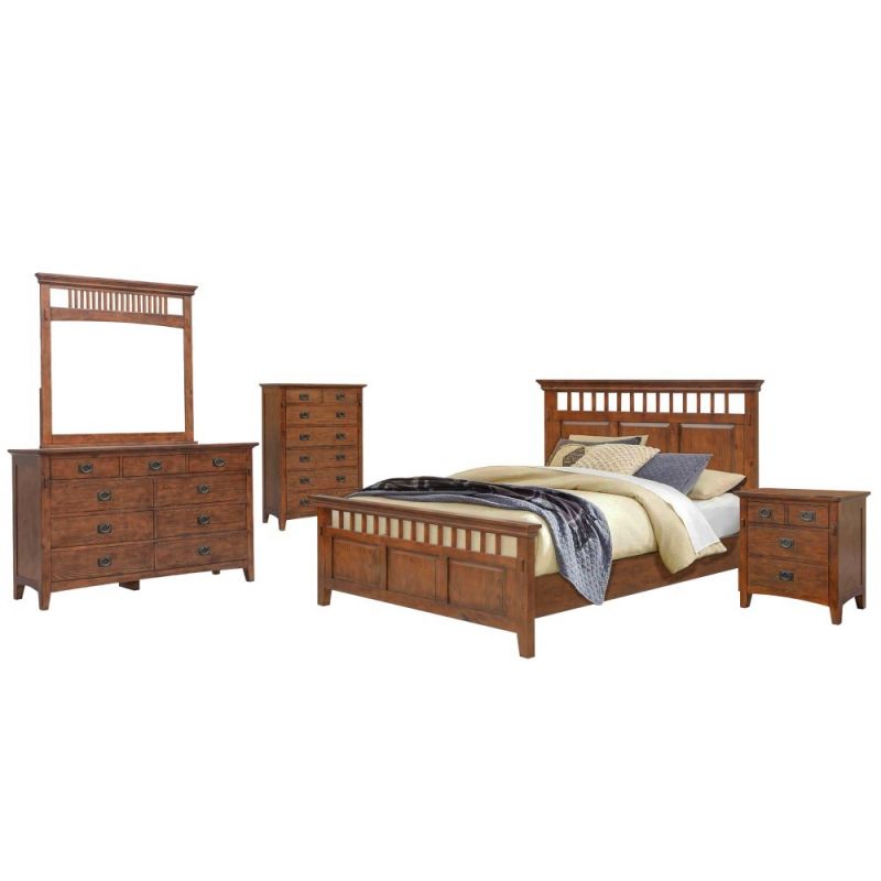 Sunset Trading - Mission Bay 5 Piece King Bedroom Set Amish Brown Solid Wood Panel Bed Dresser Mirror Chest Nightstand - CF-4902-0877-K5P