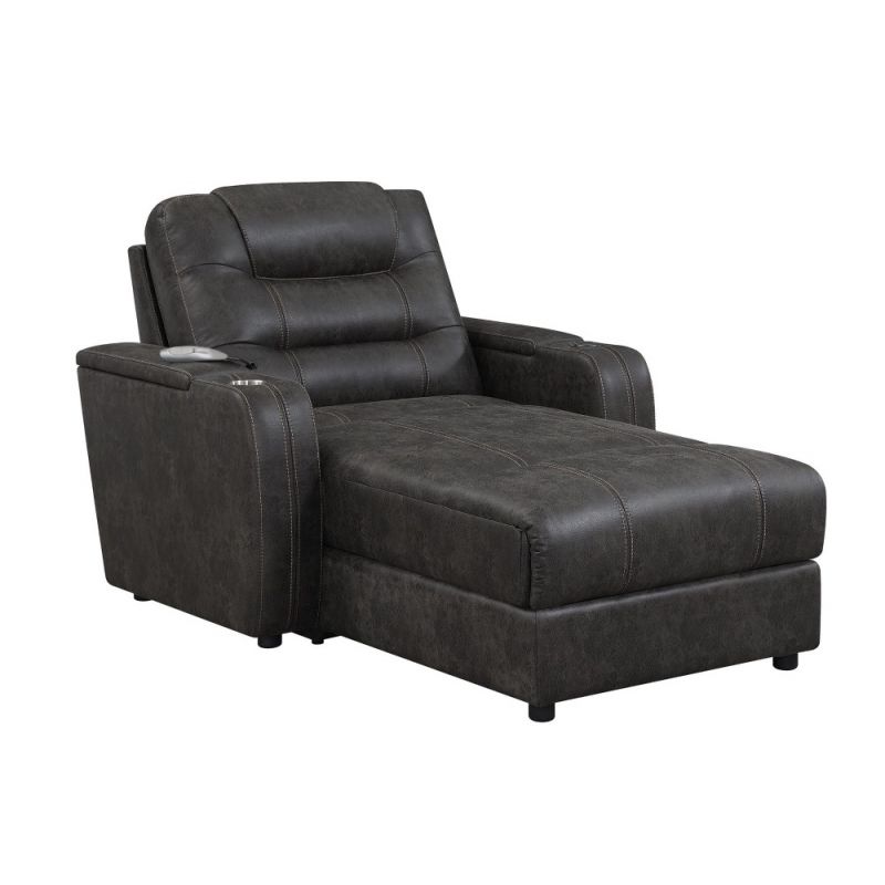 Sunset Trading - Power Reclining Chaise Lounge Chair with Arms - Phone Charger - Cupholder - Storage - Gray - SU-K1128045LS