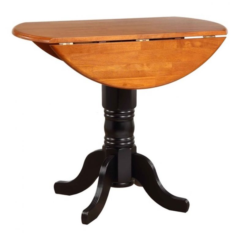 Sunset Trading - Round Drop Leaf Dining Table in Antique Black with Cherry Finish Top - DLU-TPD4242-BCH