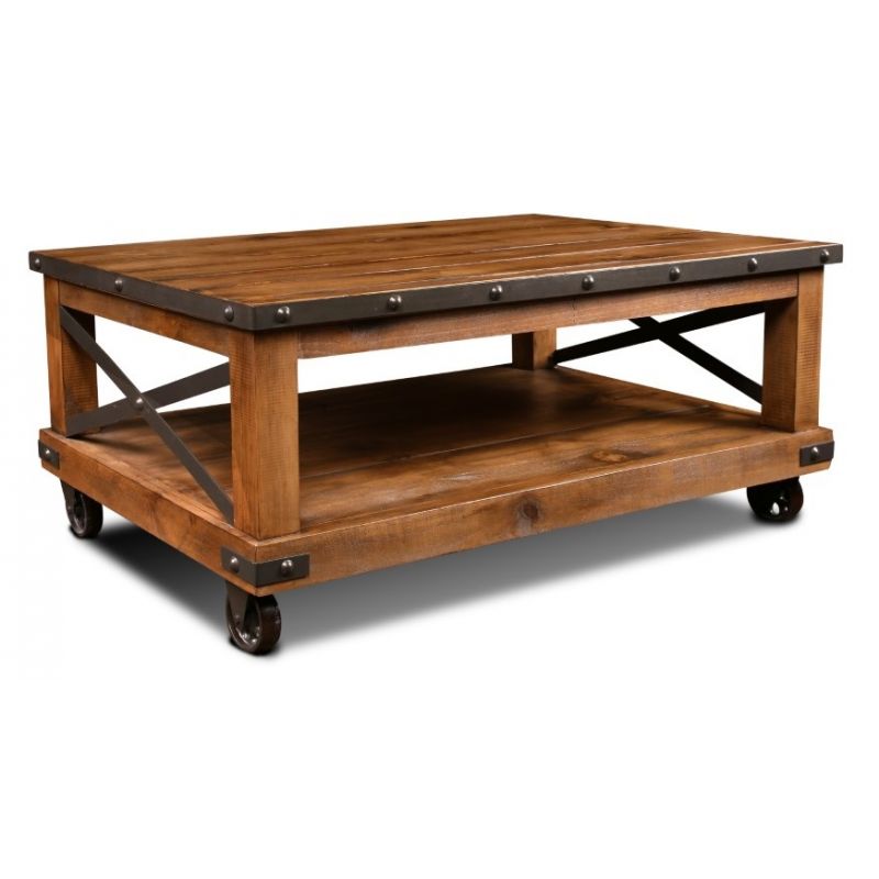 Sunset Trading - Rustic City Coffee Tablecocktail Table Shelf Wheels - HH-1365-200