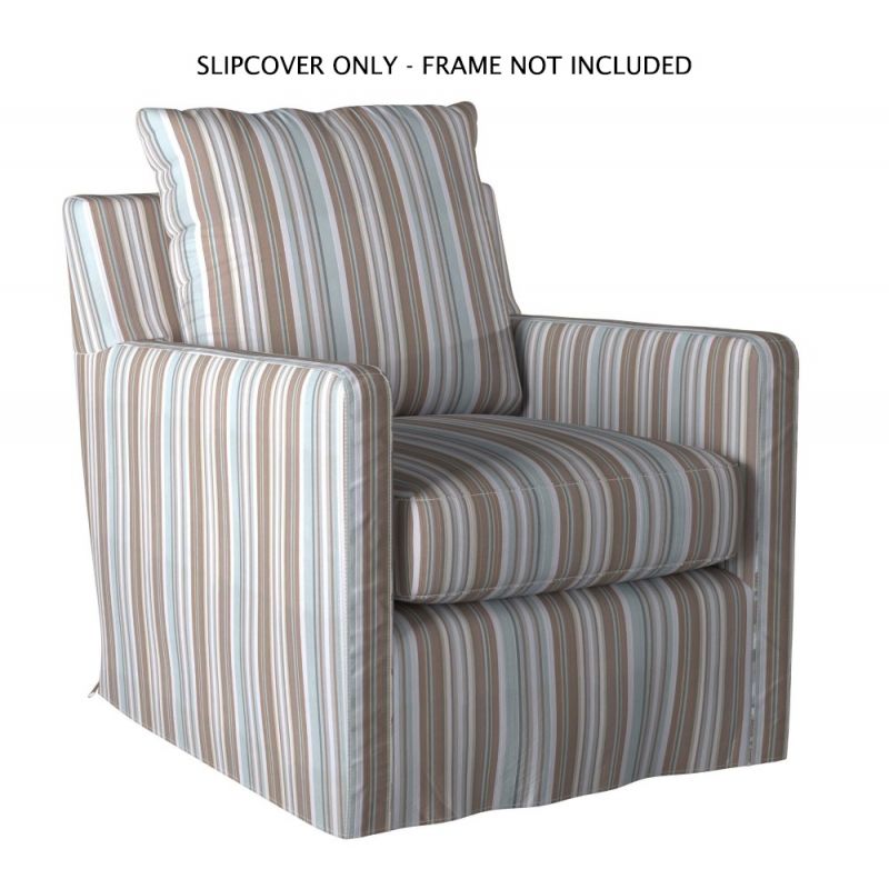 Sunset Trading - Seaside Blue Striped Slipcover for Box Cushion Track Arm Club Chair - Performance Fabric - SU-159593SC-395225
