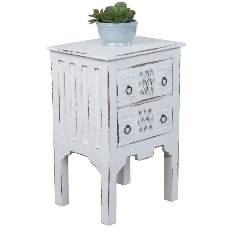 Sunset Trading - Shabby Chic Cottage Whitewashed End Table - CC-TAB098LD-WW