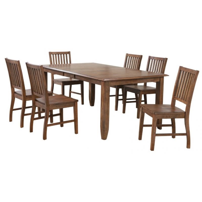Sunset Trading - Simply Brook 7 Piece Extendable Table Dining Set 6 Slat Back Chairs Amish Brown - DLU-BR4272-C60-AM7PC