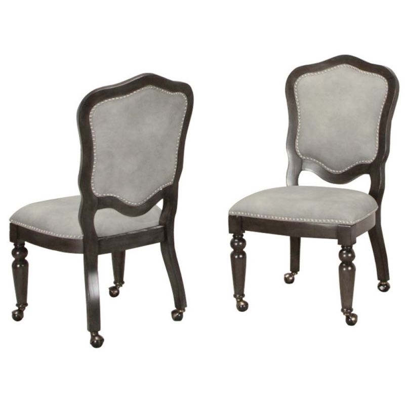 Sunset Trading - Vegas Gaming and Dining Chair - Distressed Gray Wood - Nailheads - Casters (Set of 2) - CR-87711-2