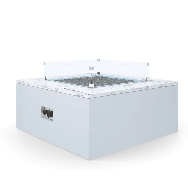Sunset West  -  Bazaar  -  White Carrara Marble Square Fire Table  - SW6706-FT4242-G2828