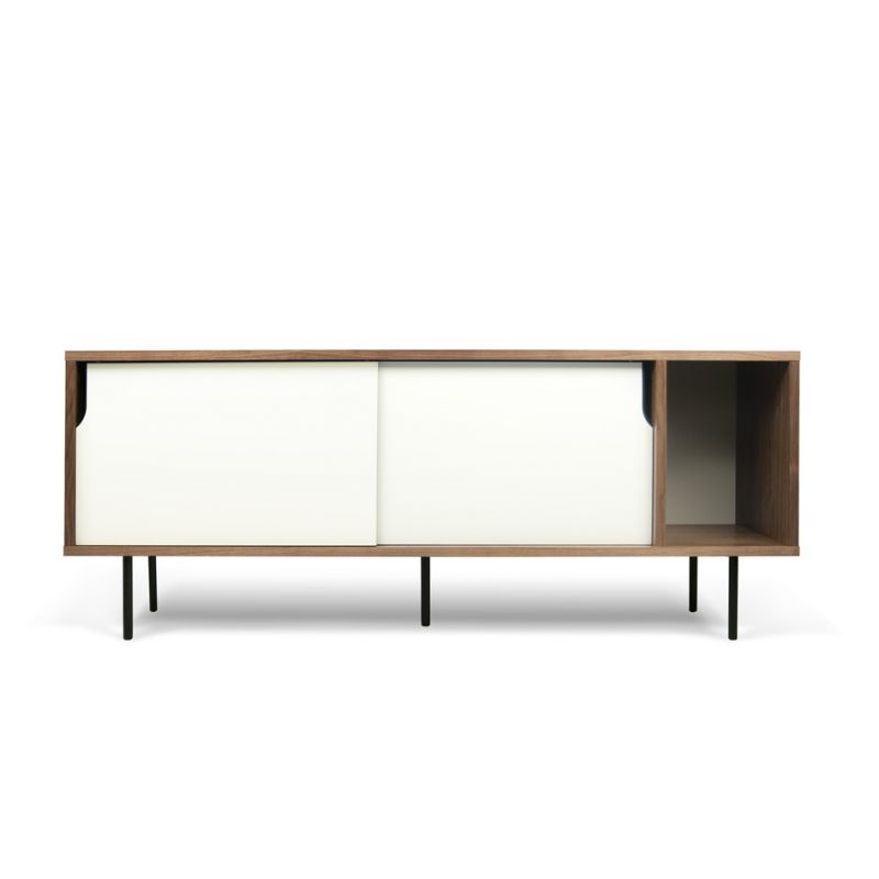 TEMAHOME - Dann 165 Sideboard with Wood Legs in Walnut Frame, Pure White Doors, Black Lacquered Steel Feet - 9500400490
