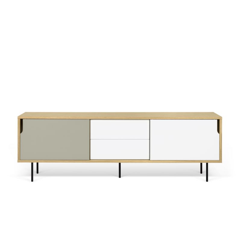 TEMAHOME - Dann Sideboard 201 with Steel Legs in Oak / Pure White & Matte Grey, Lacquered Black Steel - 9500401701