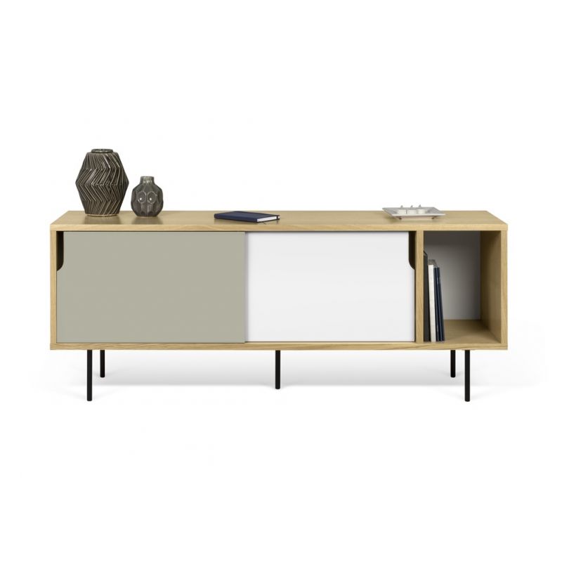 TEMAHOME - Dann 165 Sideboard with Steel Legs in Oak Frame, Pure White/Matte Grey Doors, Black Lacquered Steel Feet - 9500400513