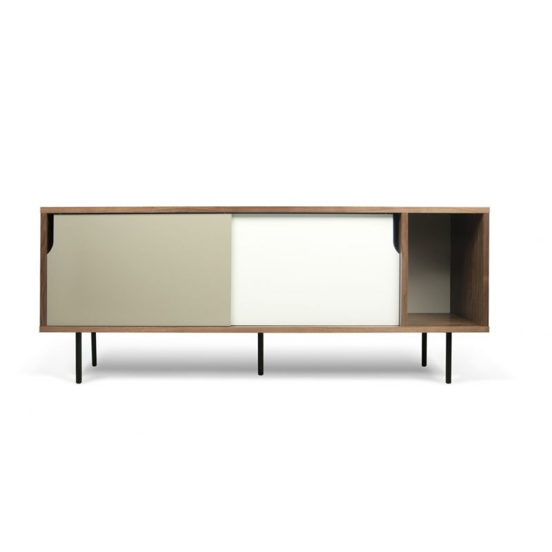 TEMAHOME - Dann 165 Sideboard with Wood Legs in Walnut Frame, Pure White/Matte Grey Doors, Black Lacquered Steel Feet - 9500400551