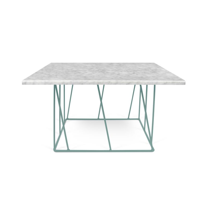 TEMAHOME - Helix 30x30 Marble-Top Coffee Table in White Marble / Sea Green Lacquered Steel - 9500627408