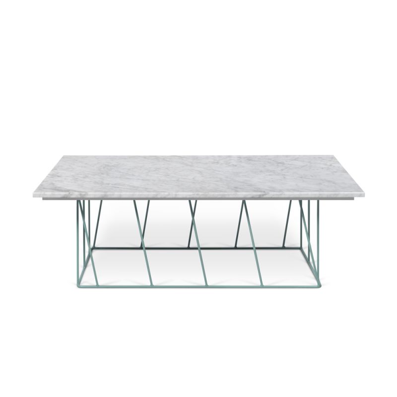TEMAHOME - Helix 47x30 Marble-Top Coffee Table in White Marble / Sea Green Lacquered Steel - 9500627453