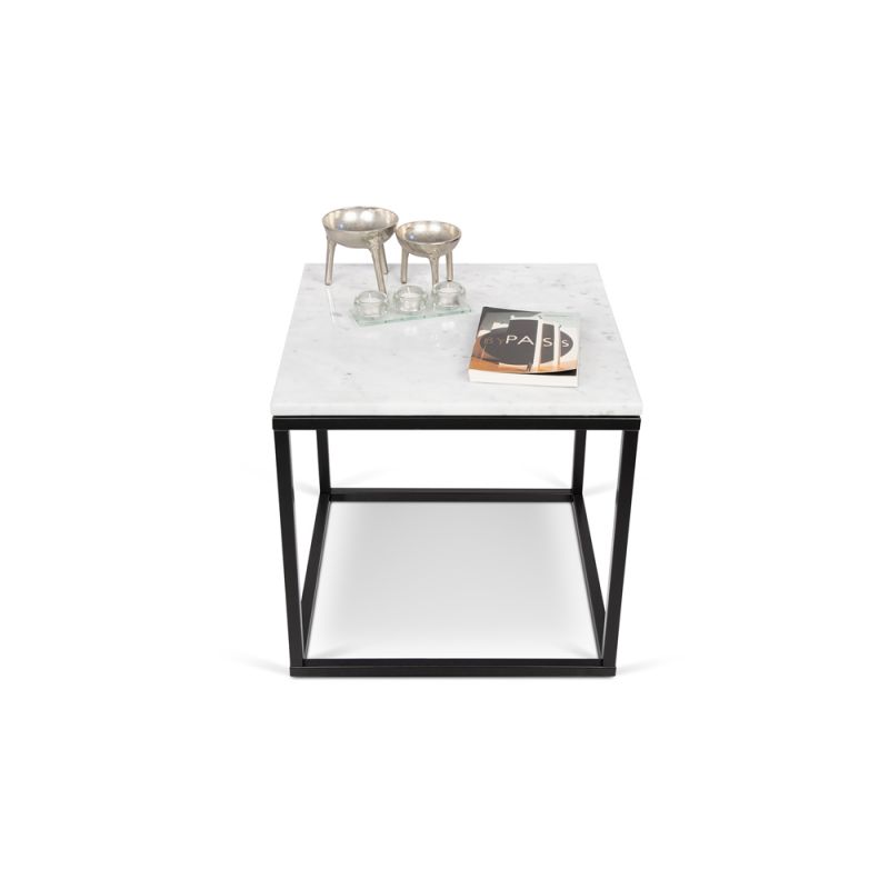 TEMAHOME - Prairie 20X20 Marble End Table in White Marble Top/Black Lacquered Steel Legs - 9500625015