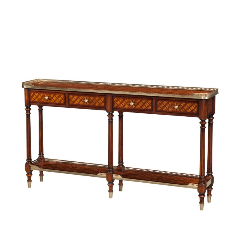 Theodore Alexander - Essential Burl Lattice Parquetry, Brass Mounted Console Table - 5305-003