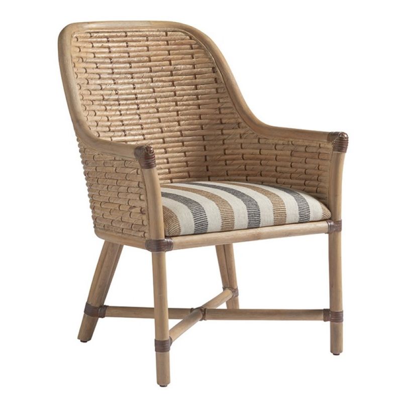 Tommy Bahama Home - Los Altos Keeling Woven Arm Chair in Ivory and Gold-Gray - 01-0566-883-40