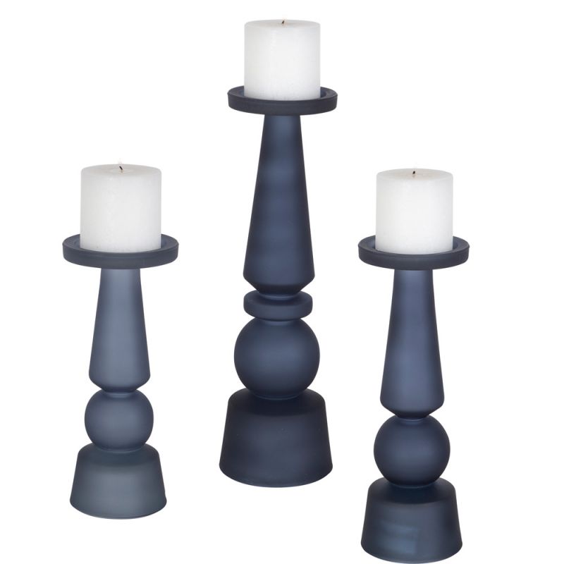 Uttermost - Cassiopeia Blue Glass Candleholders (Set of 3) - 17779