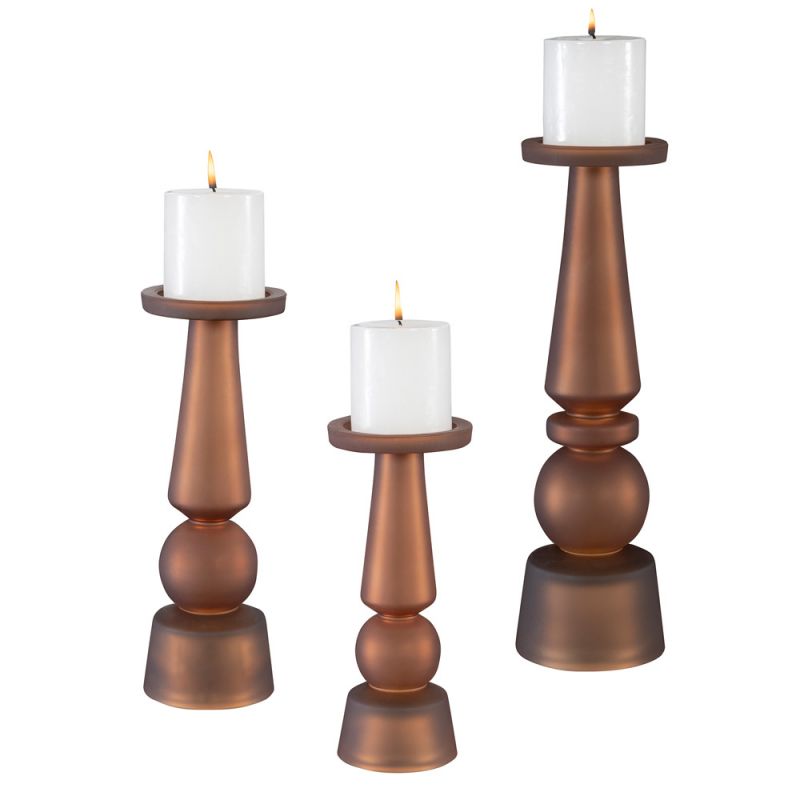 Uttermost - Cassiopeia Butter Rum Glass Candleholders (Set of 3) - 18045