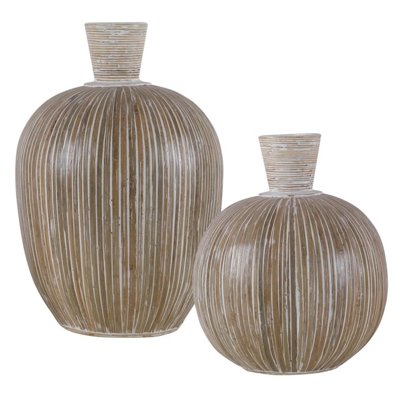 Uttermost - Islander White Washed Vases (Set of 2) - 17990