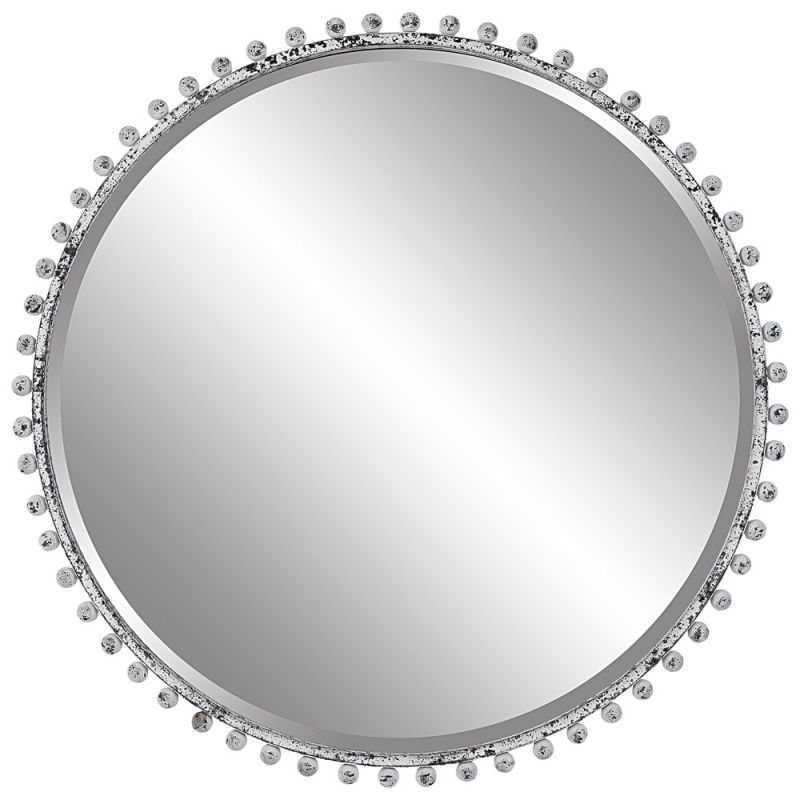 Uttermost - Taza Aged White Round Mirror - 09770