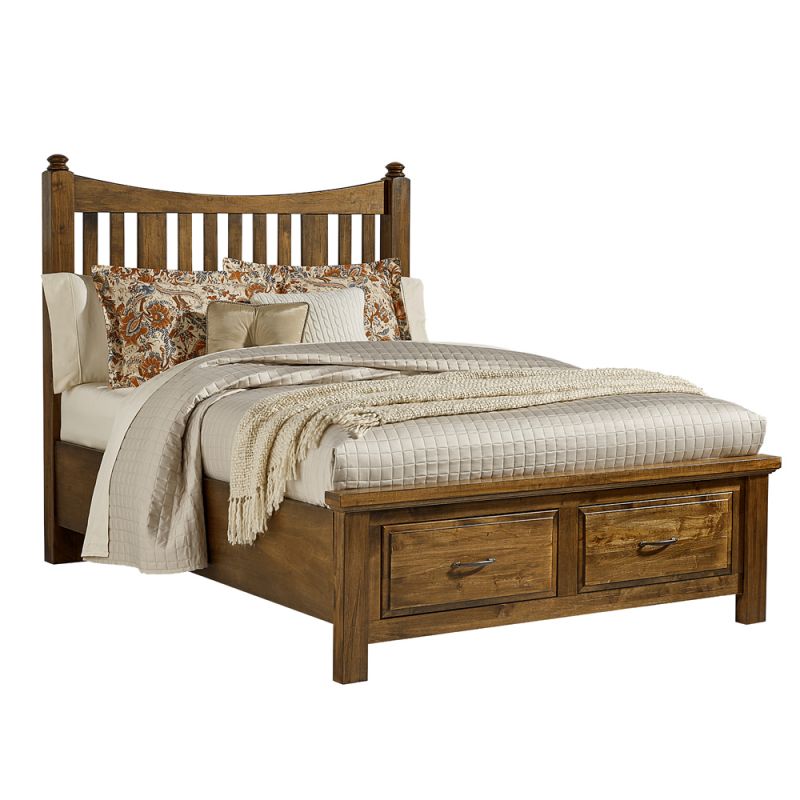 Vaughan Bassett - Maple Road Queen Slat Poster Bed With Storage Footboard in Antique Amish - 118-558-050B-502-555
