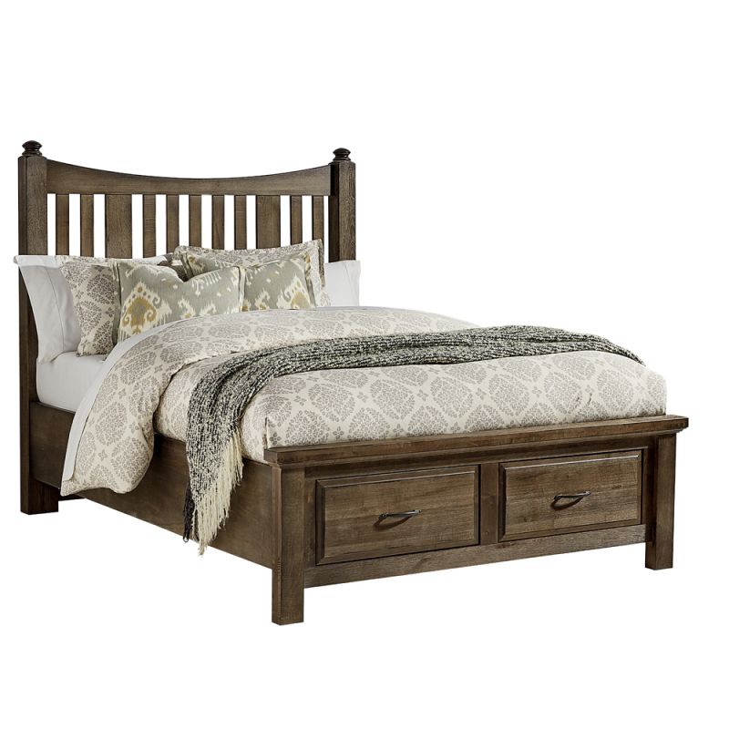 Vaughan Bassett - Maple Road Queen Slat Poster Bed With Storage Footboard in Maple Syrup - 117-558-050B-502-555