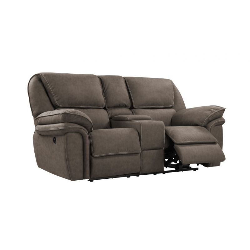 Wallace & Bay - Baker Gray Brown Power Reclining Loveseat with Dual Recliners, Hidden Storage, And USB Charging Station - U510464