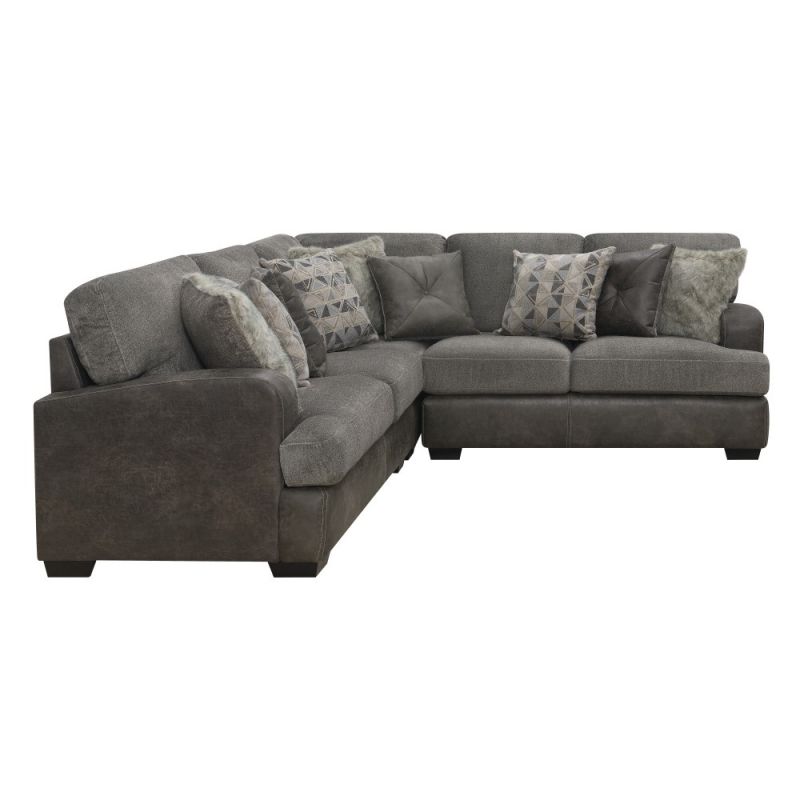 Wallace & Bay - Bright Charcoal Tweed and Faux Leather Sectional with Cozy Fabrics And Deep Seating - U510439
