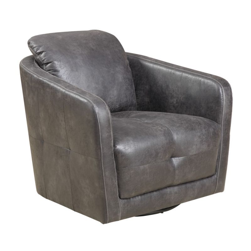 Wallace & Bay - Butler Steel Gray Swivel Accent Chair with Faux Leather Upholstery And Tufted Sides - U510341