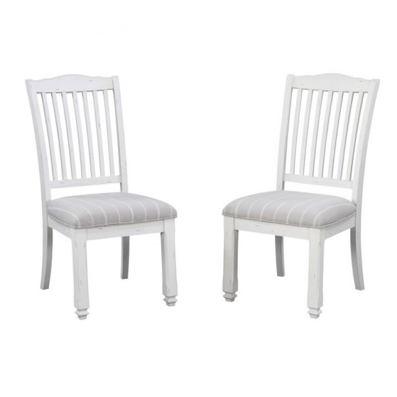 Wallace & Bay - Davies Distressed White and French Gray Dining Chair with Rustic Finish And Striped, Upholstered Seat, - (Set of 2) - D510194