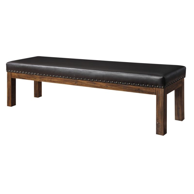 Wallace & Bay - Dodson Brindled Pine Upholstered Bench with Upholstered Faux Leather Seat And Nailhead Trim - D510173