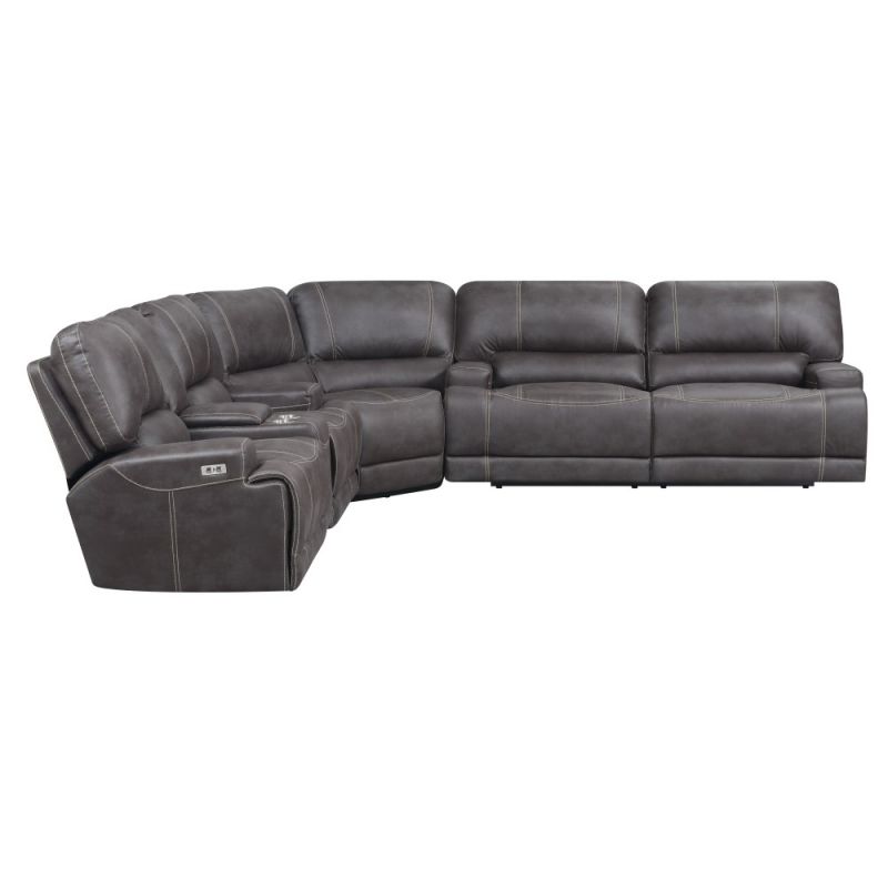 Wallace & Bay - Hansen Brown Bark Power Reclining Sectional with Faux Leather Upholstery, Dual Reclining Seats, And Pillow Arms - U60310