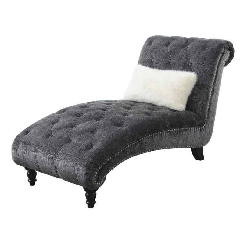 Wallace & Bay - Hardy Deep Charcoal Chaise, with Pillows, Button Tufting, Nailhead Trim, And Turned Legs - U510293
