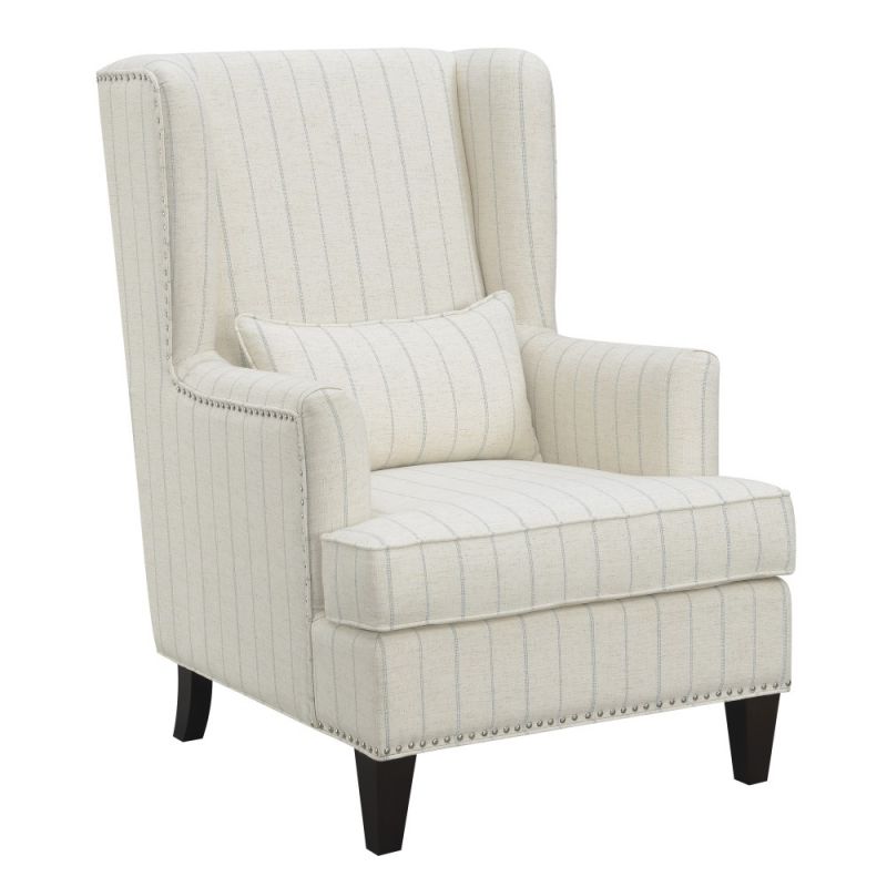 Wallace & Bay - Harmon Beige and Blue Stripe Accent Chair, with Pillows, Striped Upholstery And Modern Wingback Styling - U510405