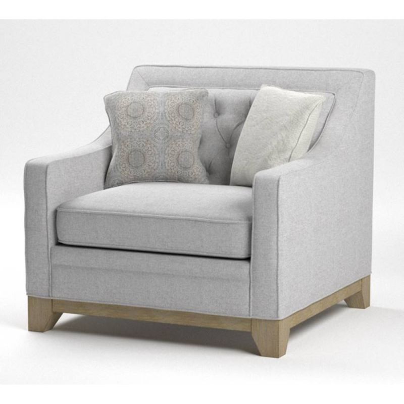 Wallace & Bay - Herman Classic Gray Accent Chair with Button Tufting, Track Arms, And Weathered Wood Base - U510395