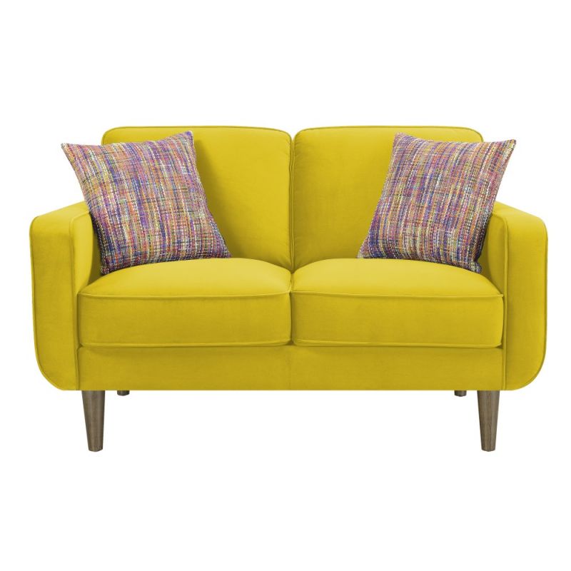 Wallace & Bay - Holland Electric Yellow Loveseat with Velvet Upholstery, Wood Legs, And Track Arms - U510410