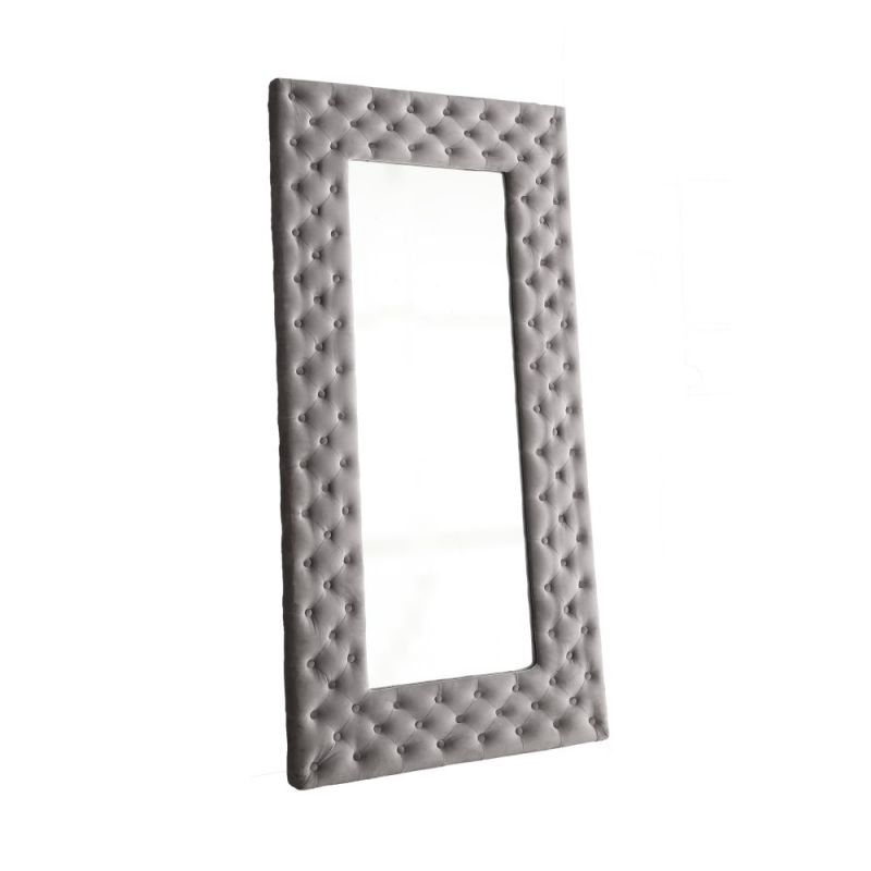 Wallace & Bay - James Cloud Gray Floor Mirror with Velvet-Like Fabric And Button Tufting - B510047