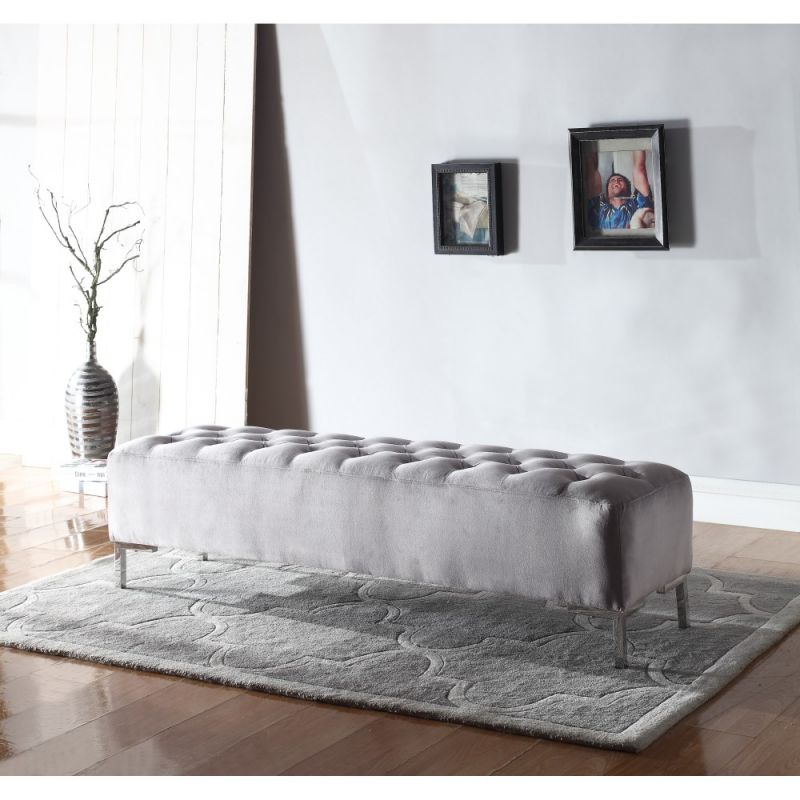 Wallace & Bay - James Cloud Gray Upholstered Bench with Velvet-Like Fabric, Chrome Legs, And Button Tufting - B510048