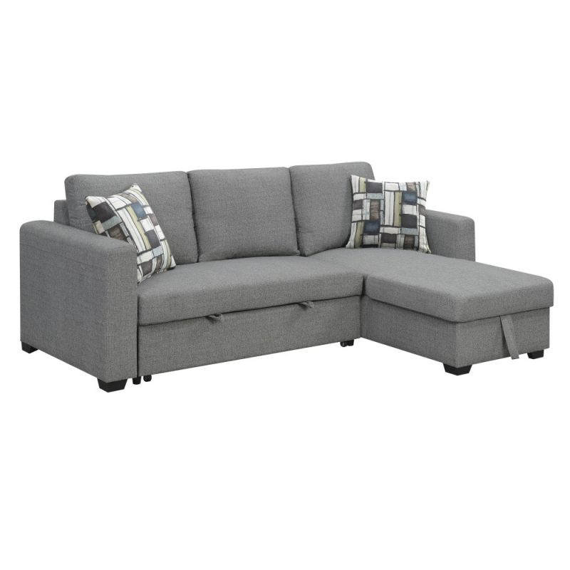 Wallace & Bay - Johnston Textured Gray Reversible, Convertible Sectional W/Storage, with Pillows, Fold-Out Sleeper - U510433