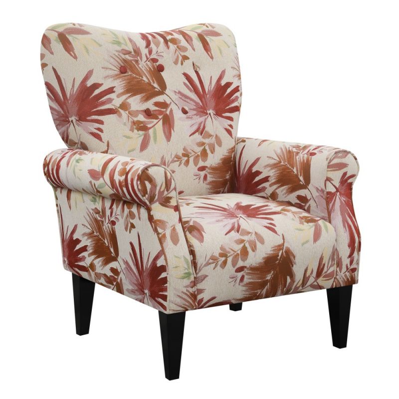 Wallace & Bay - Kelley Red Floral Accent Chair with Button Tufting And Roll Arms - U510388
