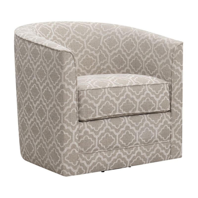 Wallace & Bay - Little Beige Graphic Swivel Accent Chair with Barrel Back And Welt Trim - U510447