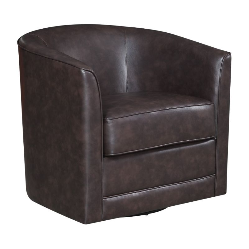 Wallace & Bay - Little Dark Brown Swivel Accent Chair with Faux Leather Upholstery, Welt Trim, And Barrel Back - U510448