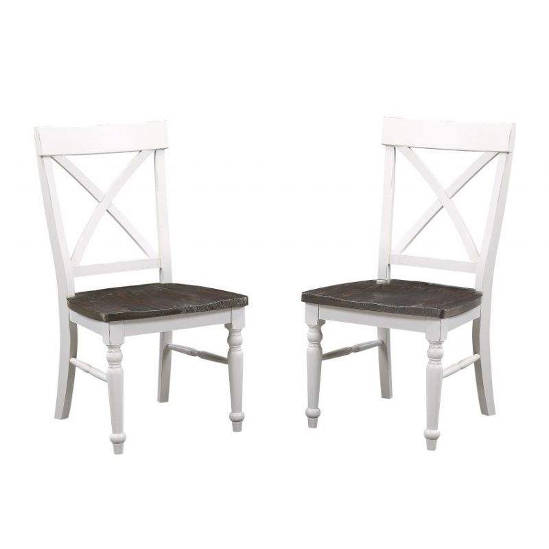 Wallace & Bay - Maddox Dark Bark and Distressed White Dining Chair with All-Wood Frame, X-Back, And Contrasting Seat, - (Set of 2) - D510091