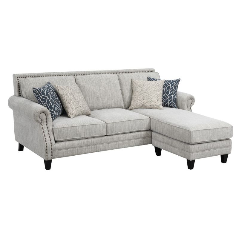 Wallace & Bay - Rivers Malted Milk Sectional Chofa, with Pillows, Reversible Chaise, Rolled Arms, And Nailhead Trim - U510426