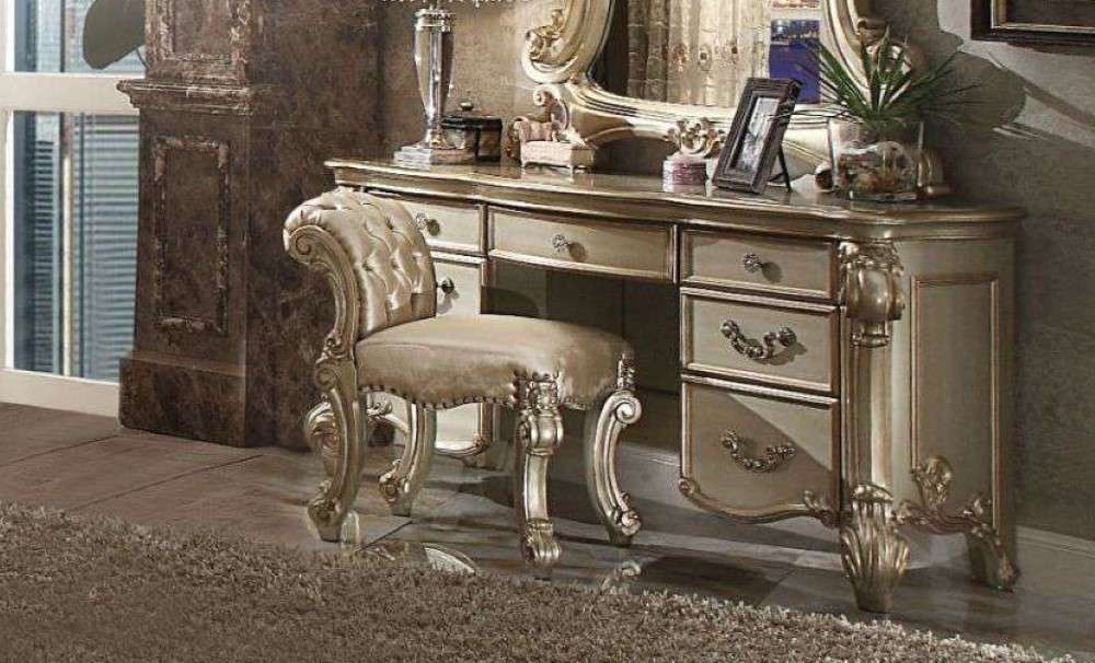 ACME Furniture Vendome Vanity Desk 23007   Acme Furniture Vendome Vanity Desk Gold Patina Bone 