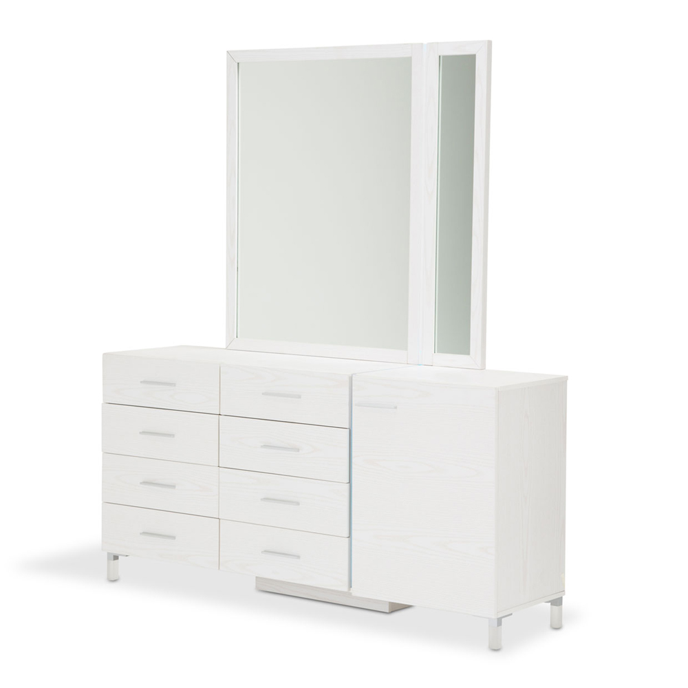 Aico By Michael Amini Lumiere Dresser, White Dresser With Mirror And Lights