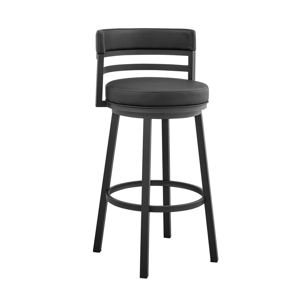 Armen Living Titana 26 Counter Height Swivel Black Faux Leather And Metal Bar Stool 3717