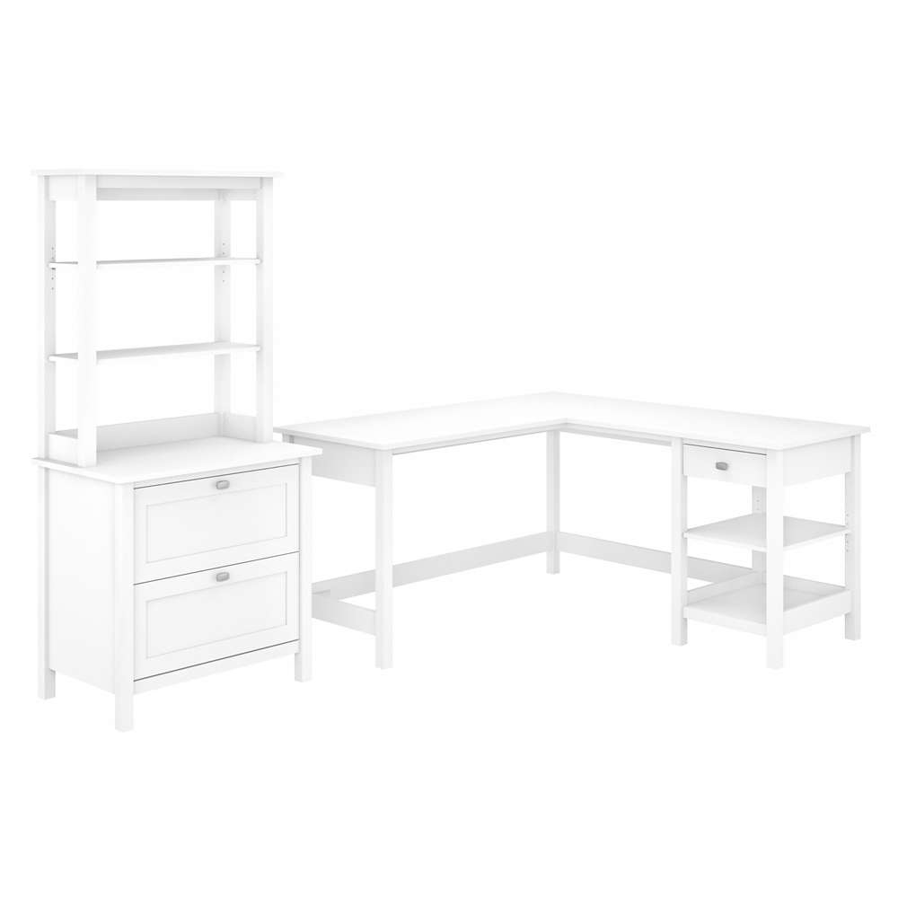 Bush Furniture Broadview 60w L Shaped Computer Desk With Lateral File Cabinet And Hutch In Pure White Bd032wh