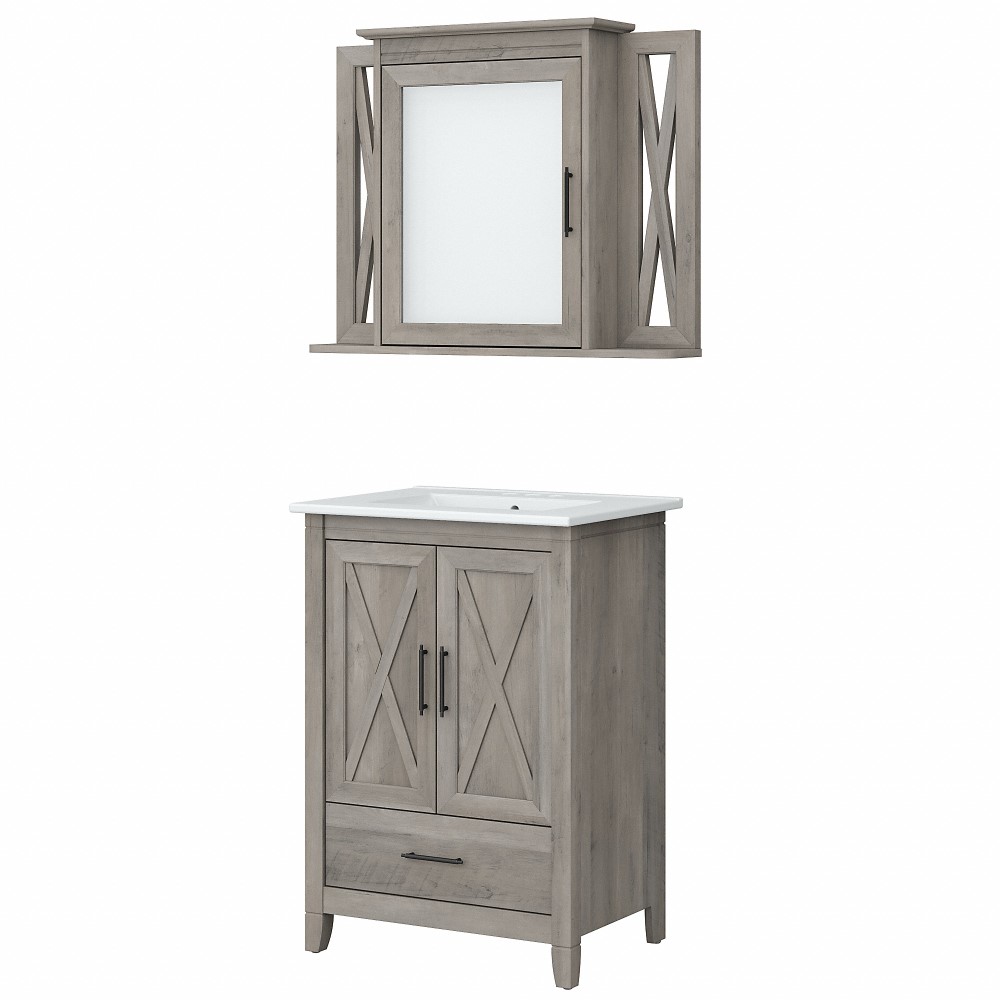 Bush Furniture Key West 24w Bathroom Vanity Sink With Mirror In Driftwood Gray Kws029dg